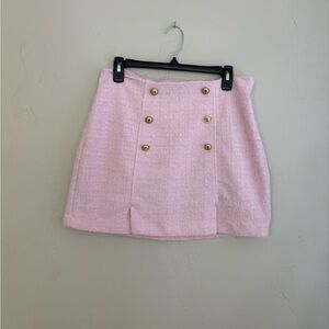 Express Pink Tweed Mini Skirt Size 10 Quiet Luxury Barely Worn Gold Buttons